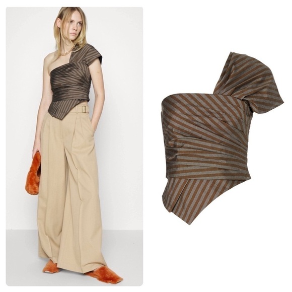 Tory Burch Stripe Wrap One Shoulder Top - Picture 1 of 10